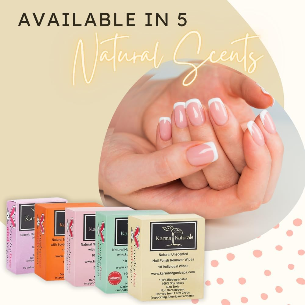 Karma Unscented Nail Polish Remover Wipes; Non-Toxic, Vegan, Cruelty-Free &ndash; Pack of 10 - Tea Tree Oil image number 6