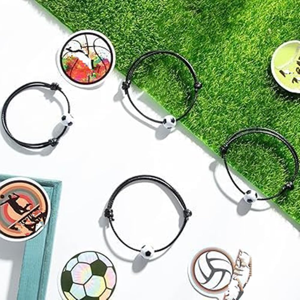 12 Pcs Football Bracelets, Adjustable Football Friendship Bracelets, Soccer Charm Bracelets,Inspirational Wristbands Sport Theme Favor for Teen Adults image number 3