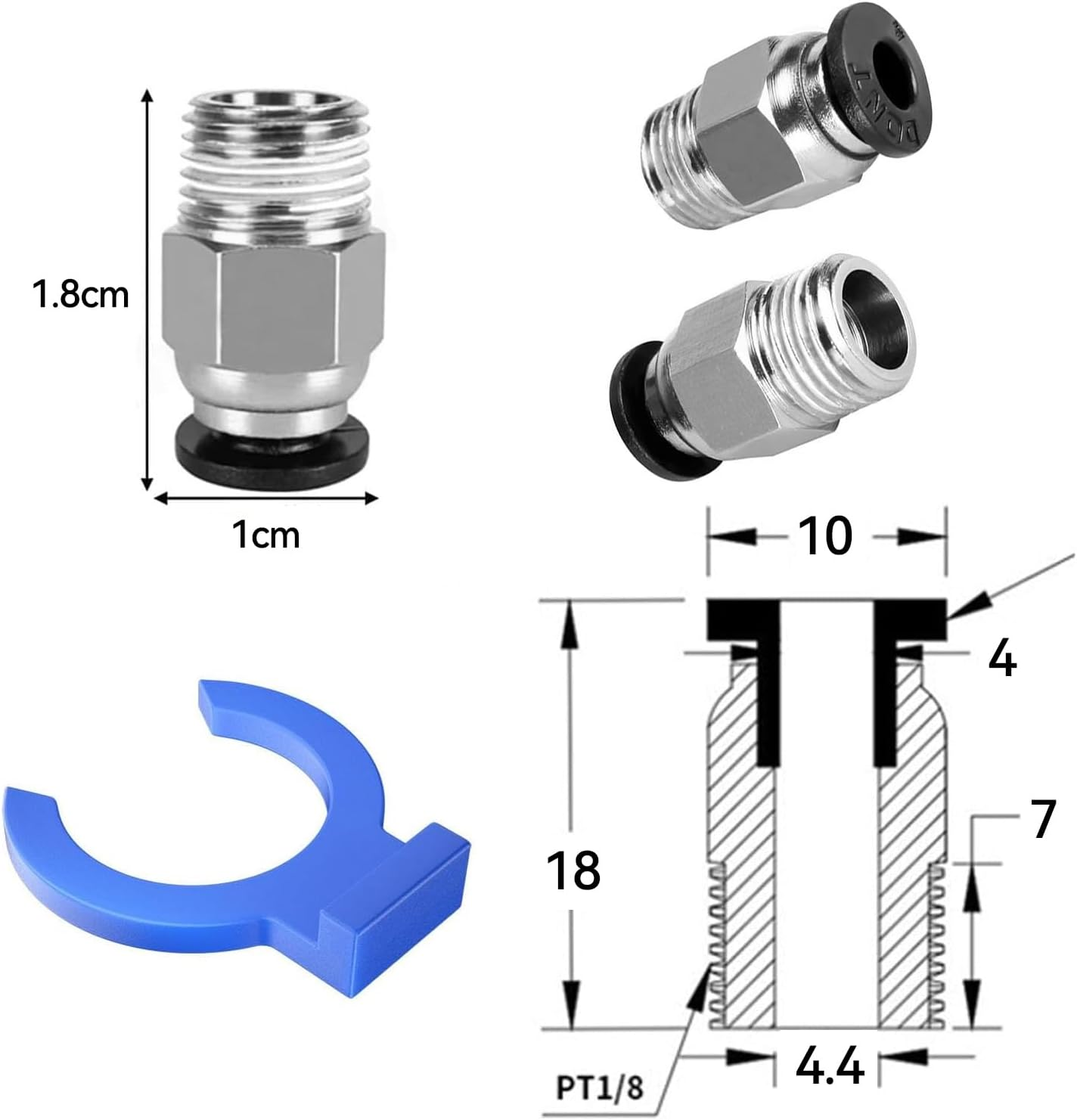 PC4-M10 Male Straight Pneumatic for E3D-V6 Long-Distance Bowden Extruder 3D Printer with Circlip (10PCS in Total) image number 1