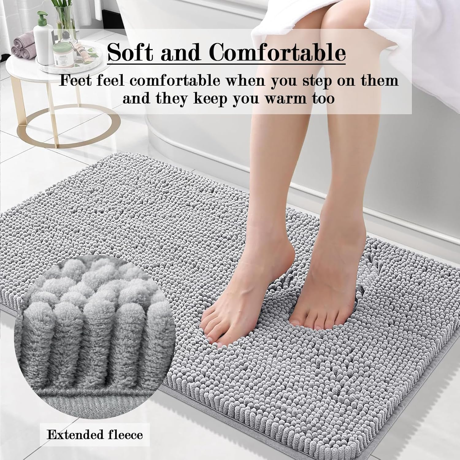 Bathroom Mat,Bathroom Rugs Sets 3 Piece,Soft Absorbent Chenille Bath Mat with 24 Piece Bathtub Non Slip Stickers,U-Shaped Contour Toilet Rug,Bath Mats for Bathroom,Tub,Grey