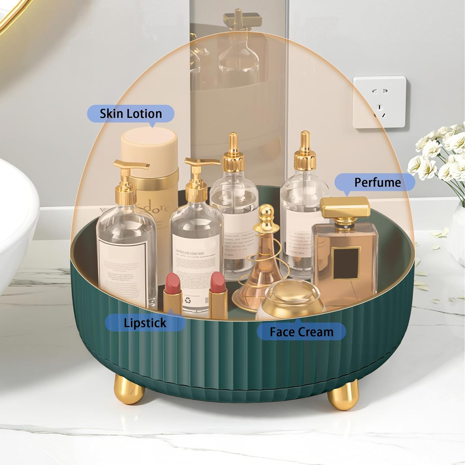 Lacusmall Rotating Makeup Organiser, 360 Rotating Organiser Spinner Tray, Rotating Lazy Susan Organizer Is Perfect for Optimizing Storage in Bedroom Dresser or Vanity Countertop, Green - Orange image number 6