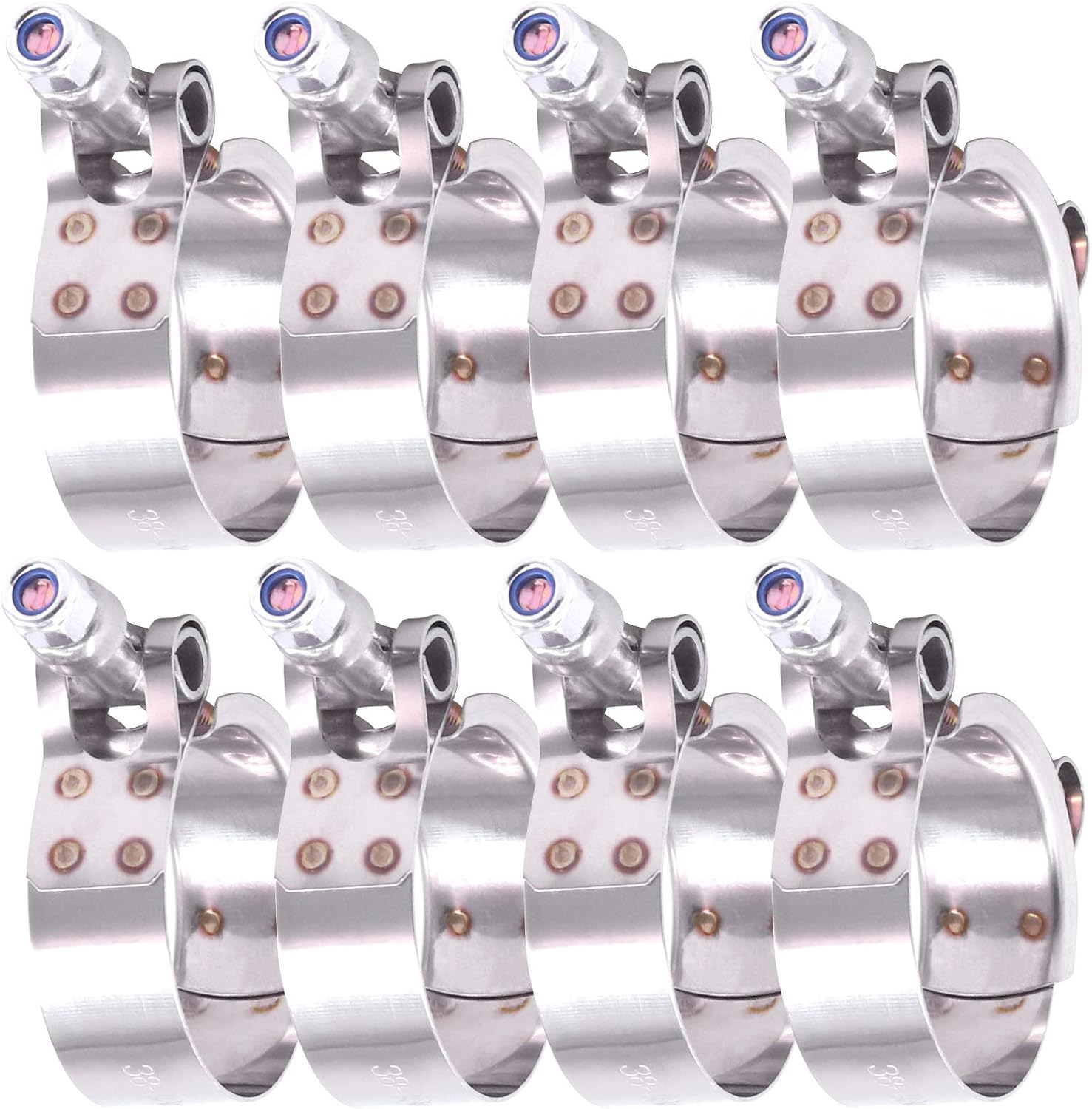 Hilitchi 8Pcs Stainless Steel T-Bolt Clamps with Rounded Band Edges Heavy Duty Turbo Intake Intercooler Clamp (38-43MM) for 1 3/16 Inch image number 4