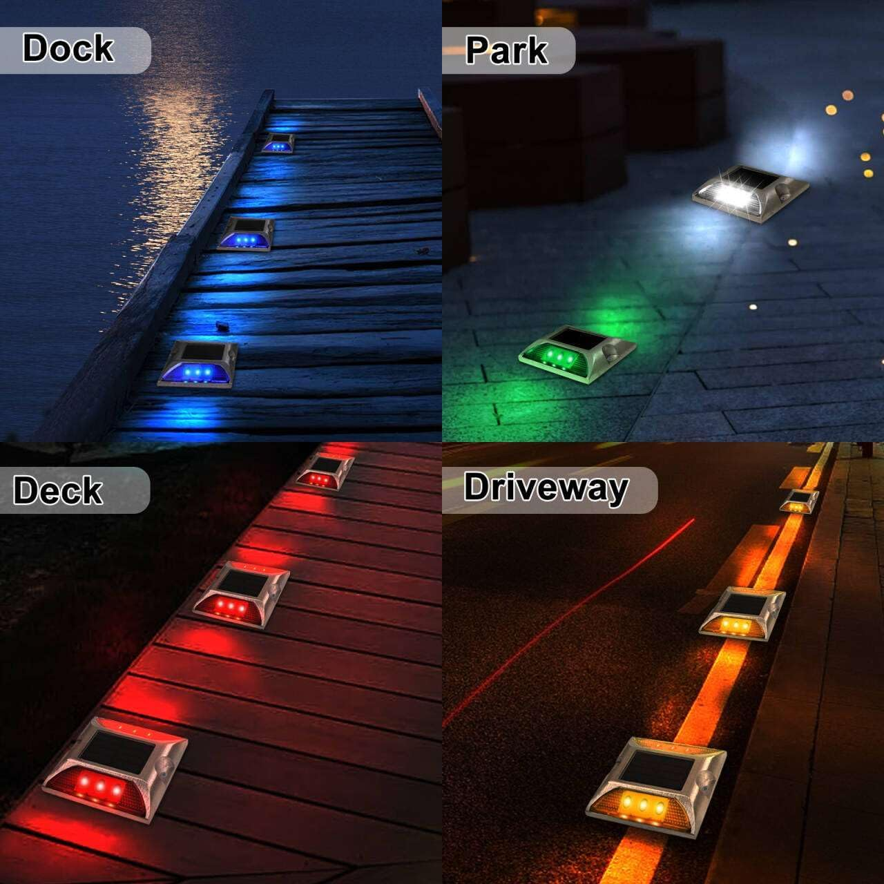 Aolyty Solar Driveway Dock Lights, IP68 Waterproof Deck Lights Outdoor, Warning Step Reflective Road Marker for Sidewalk Stair Garden Pathway Walkway (Green, 2 Pack) image number 3