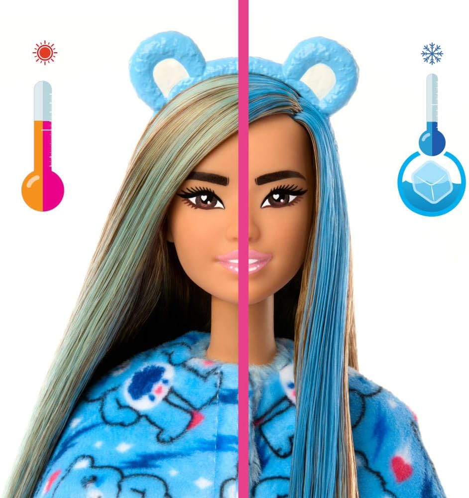 Barbie Cutie Reveal Care Bears Series Doll & Accessories Set with Grumpy Bear Plush Costume & 10 Surprises Including Color Change & Mini Bear image number 5