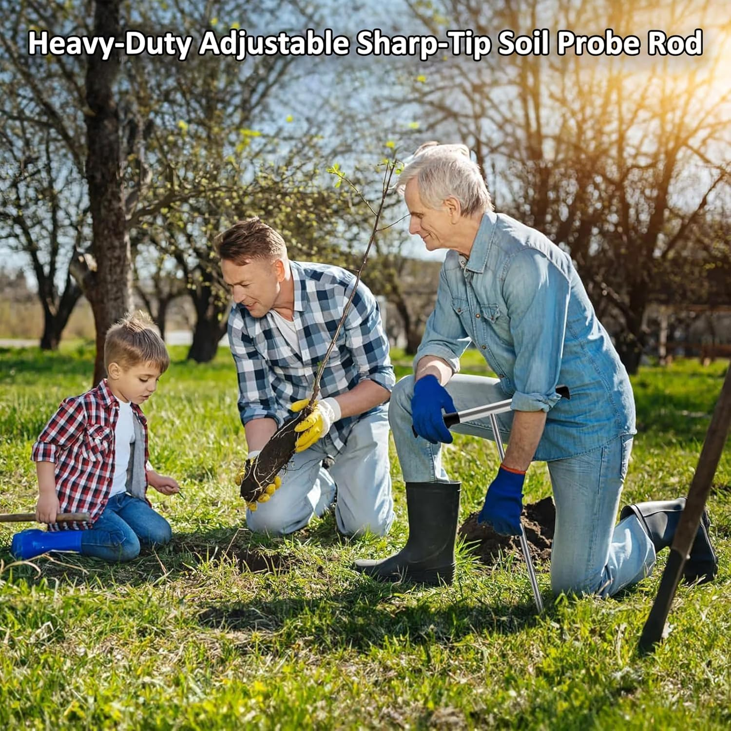 Soil Probe Rod with Gloves,Heavy-Duty Adjustable Soil Probe Rod (32"-48") - Stainless Steel Tank Locator with T-Handle | for Septic Pipes, Utility Lines & Rodent Runs image number 4