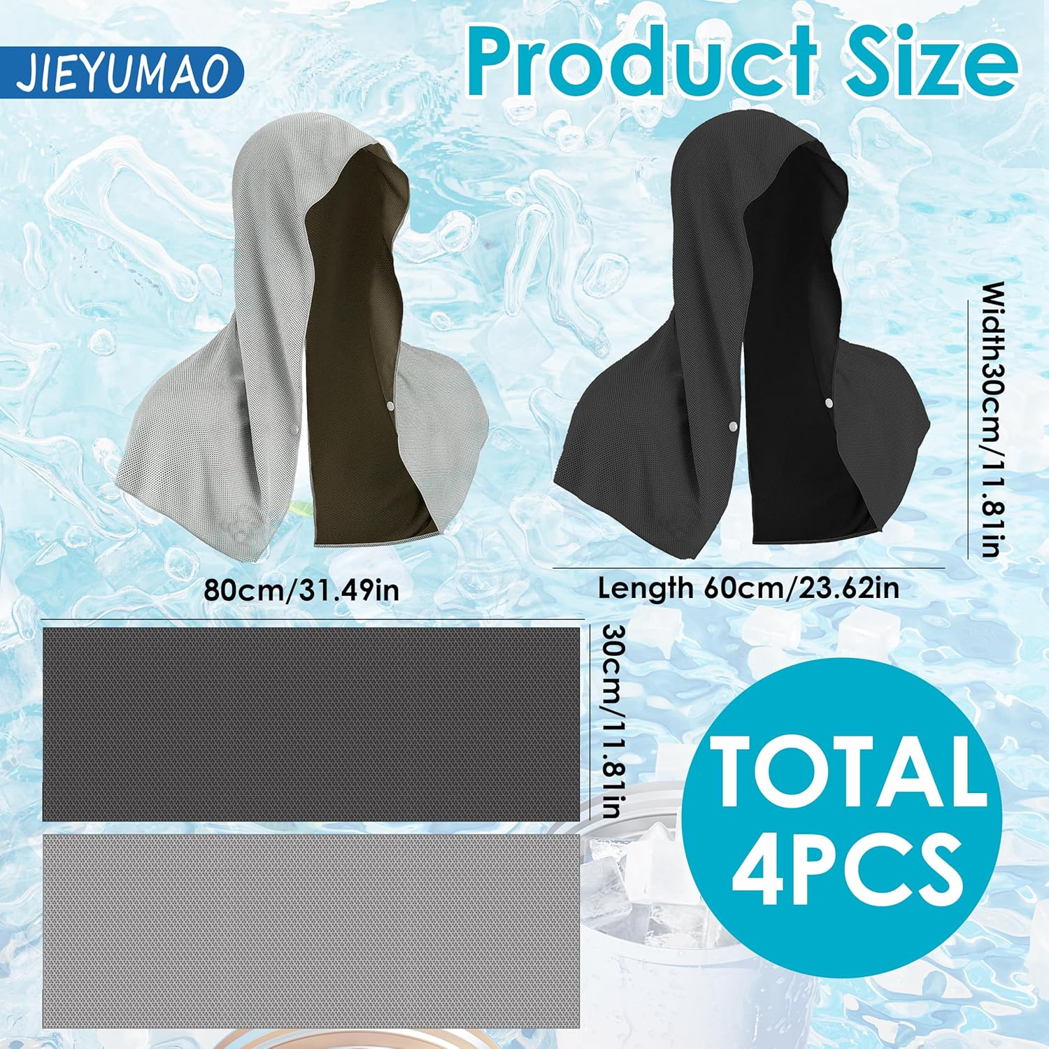 JIEYUMAO 4Pcs Cooling Hoodie Towel, 2 Styles Cooling Towels for Neck and Face, UV Sun Protection Coolin Neck Wraps Ice Sports Towel Lightweight Sport Head Towel for Yoga Running Hiking image number 2