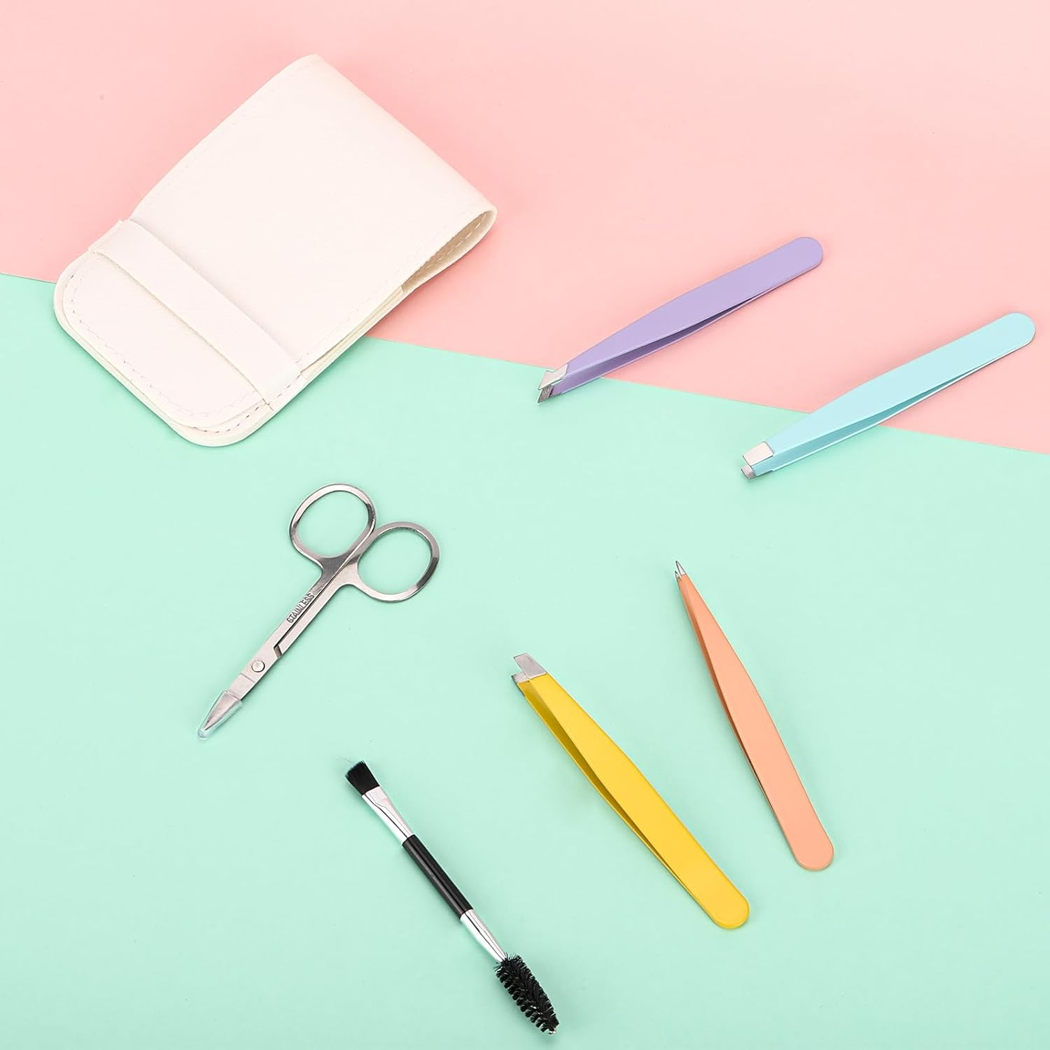 6Pcs Eyebrow Grooming Kit, Stainless Steel Eyebrow Tweezers (4 Types) + Eyebrow Brush + Eyebrow Scissors, Tweezers Set for Eyebrow Trimming, False Eyelashes and Daily Beauty Care image number 1