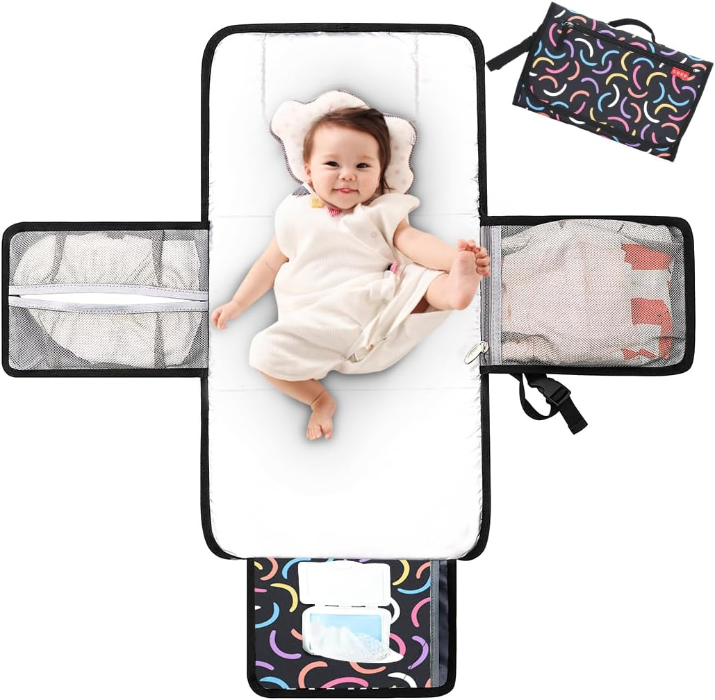 Lekebaby Portable Nappy Changing Mat Travel Baby Change Mat with Wipe-Pocket and Head Cushion, Jungle
