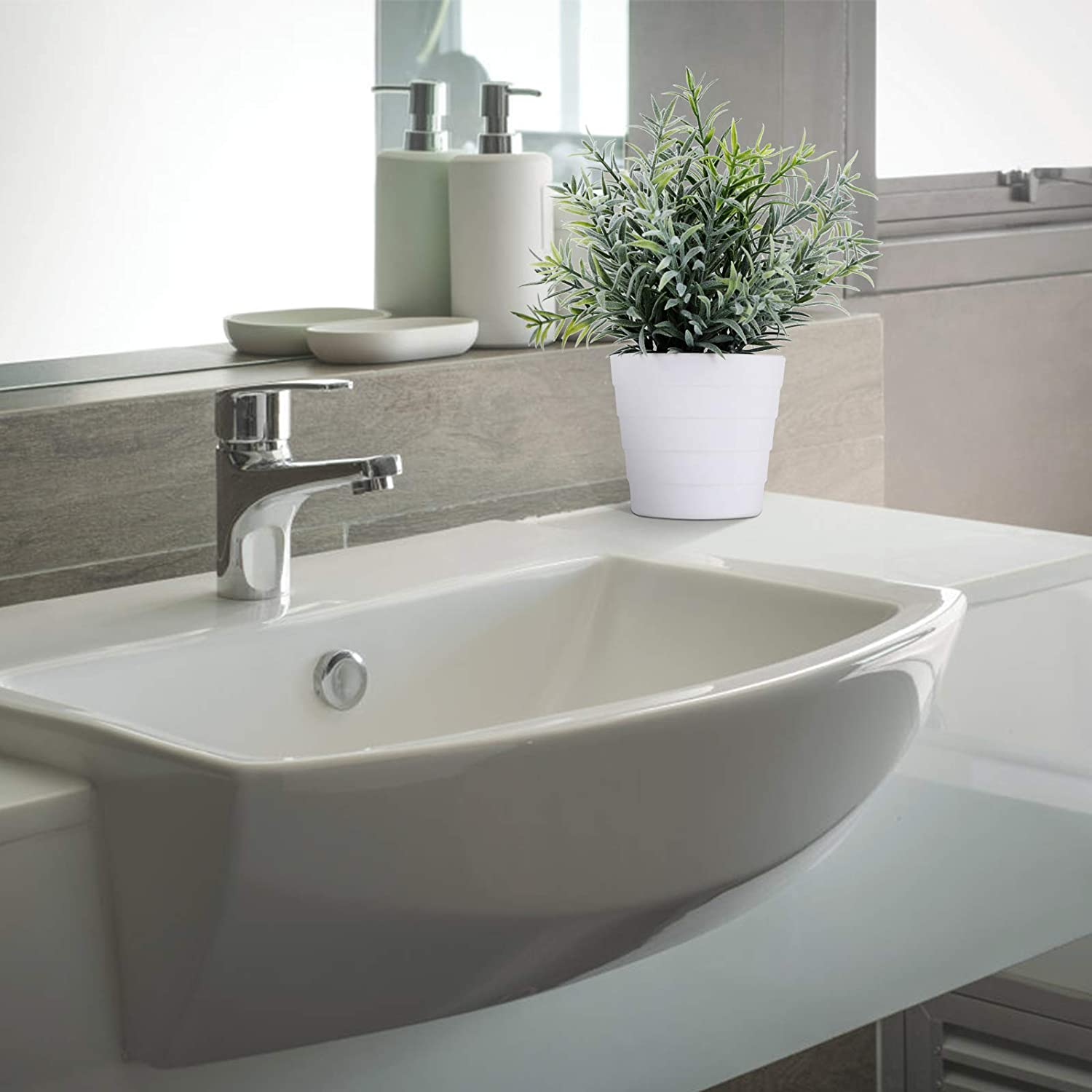 Meneco Artificial Plant for Decor - Small Faux Plant Potted Indoor Plant Artificial Potted Plant Decor for Home and Office (Rosemary Green) image number 1