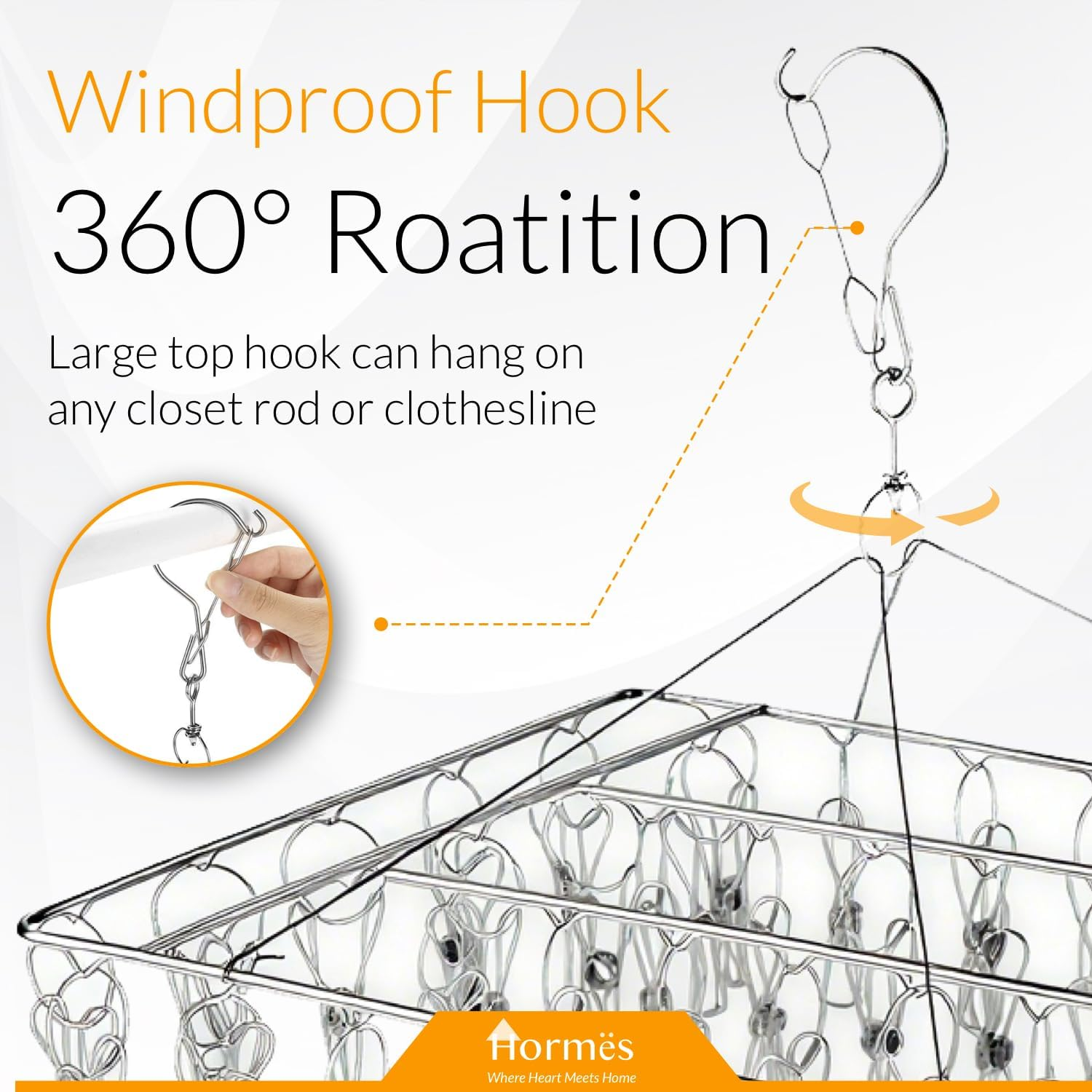 Stainless Steel Clothes Drying Rack with 50 Pegs, Underwear Dryer Hanger with Windproof Hook, for Drying Socks, Bras, Lingerie, Towels & Scarves, Laundry Accessories for Outdoor & Indoor Use image number 5