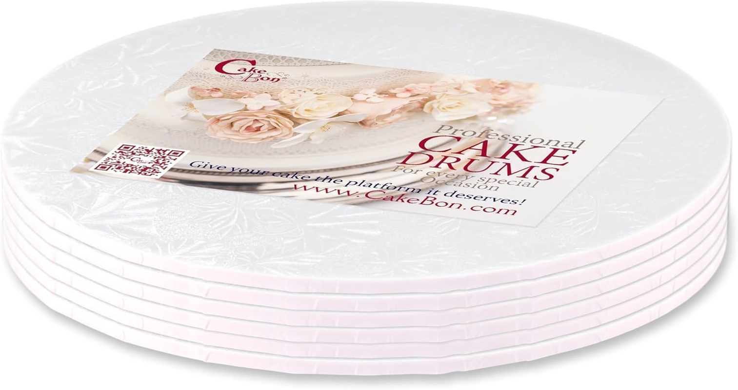 Cakebon Cake Boards - Sturdy 1/8 Thick Drums - 8 Inch (20 Cm) Professional Fully Wrapped Edges White 6-Pack image number 3