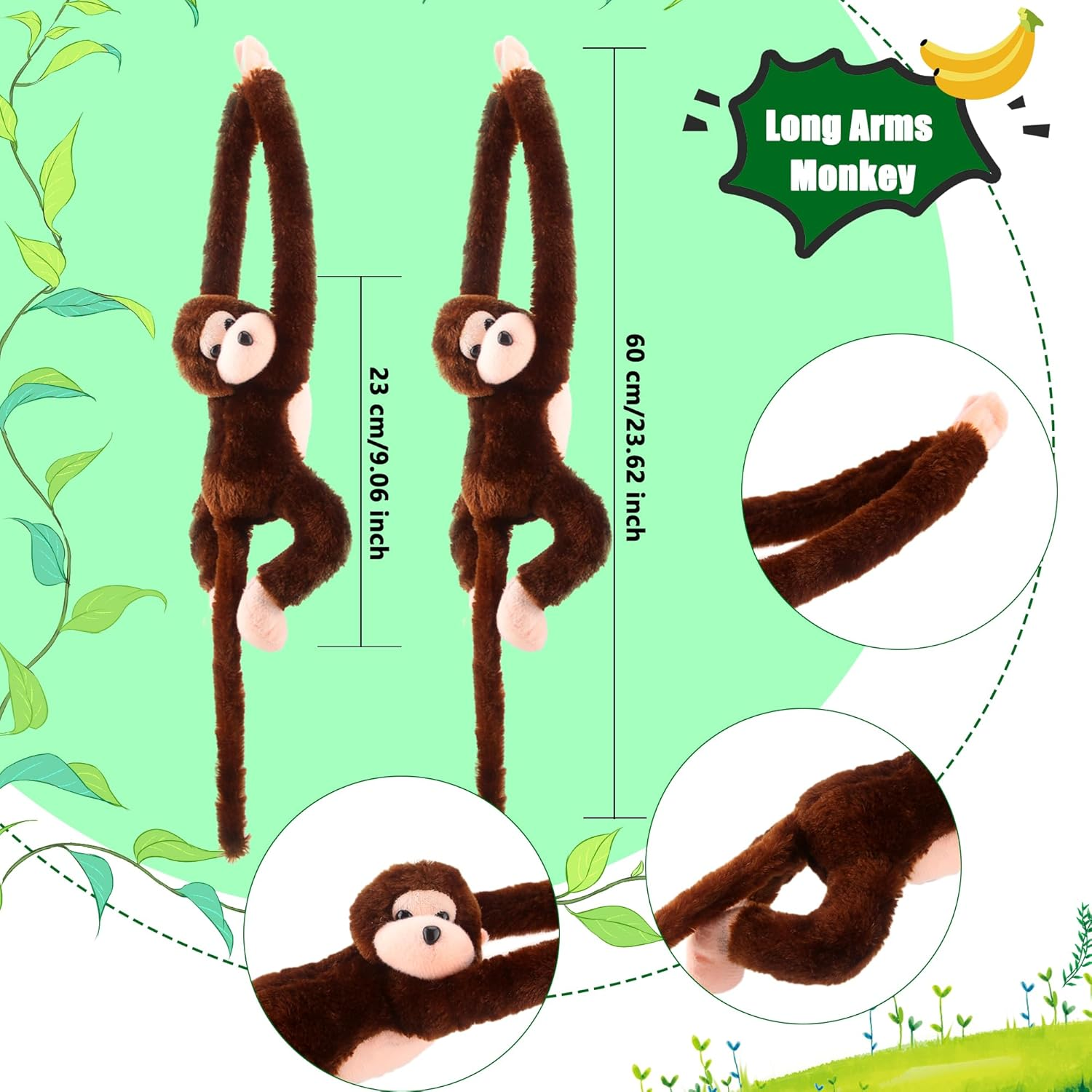 Kugliwa 8 Pcs Hanging Monkey Stuffed Animal Toys Plush Monkey Toy Cute Soft Lifelike Monkey Plush Toys for Jungle Forest Animal Theme Party Favors Birthday Gift, 24 Inch (Color Set 2) - Color Set 2 image number 5
