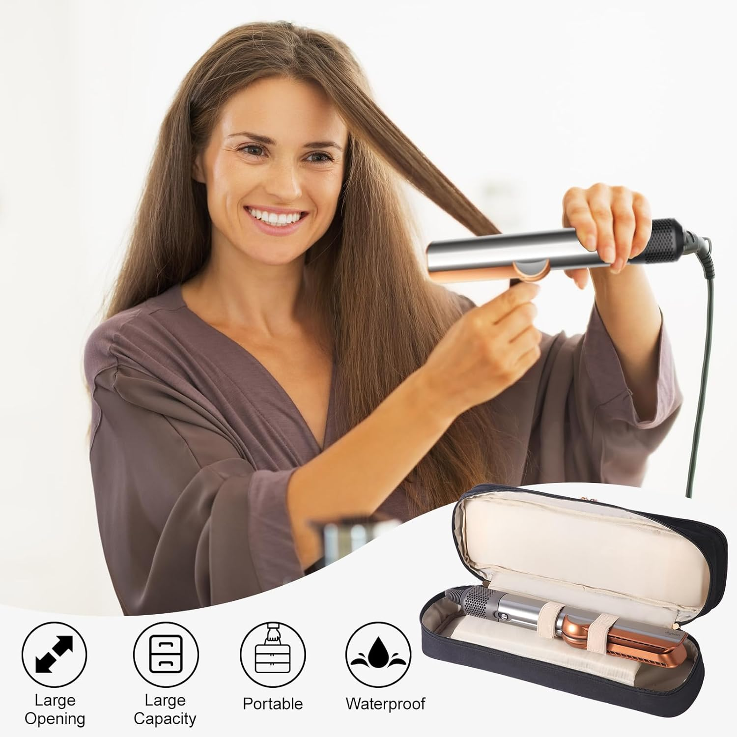 GENCAM Double-Layer Carrying Case for Dyson Airstrait Straightener, Travel Case for Dyson Airstraight, Portable Storage Case for Dyson Airstrait/Corrale Hair Straightener (Black) image number 6