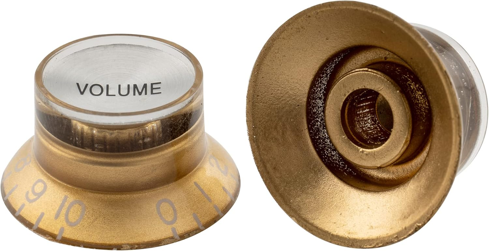 Musiclily Pro Metric Coarse 18-Spline Top Hat Bell Knobs Tone Volume Control Knobs for Epiphone LP SG Style Electric Guitar, Gold with Silver Reflector (Set of 2T2V) image number 6