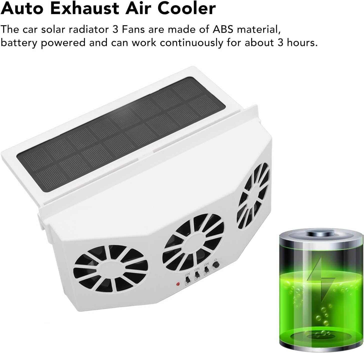 Car Exhaust Fan, Solar Powered Car Ventilator, with Three Air Outlet, Car Radiator Cooling Fan for Car Cooling Solar Auto Ventilation Fan, Eliminate the Peculiar Smell inside the Car image number 2