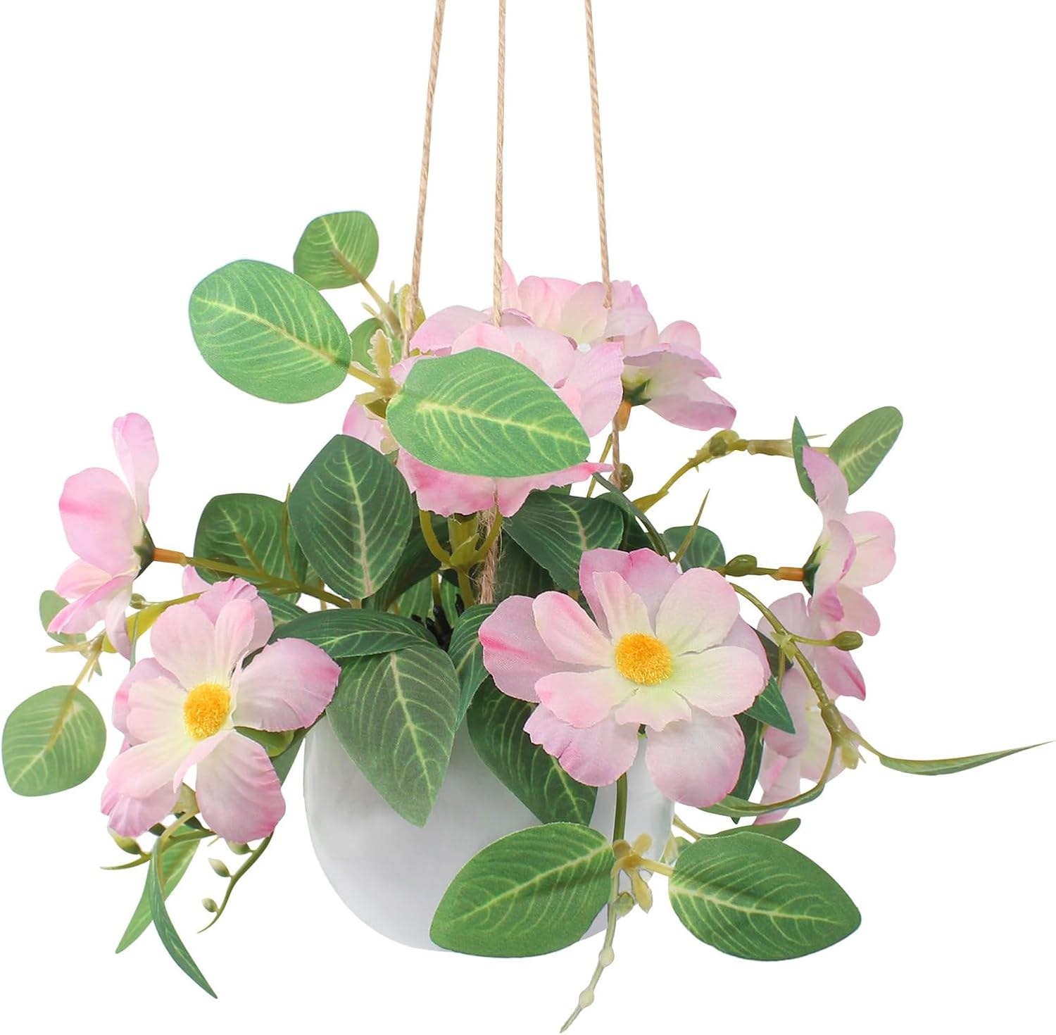 Artificial Hanging Flowers Faux Daisy Bonsai Fake Plants Basket Table Centerpieces for Wedding Office Porch Balcony Home Decor - Orange