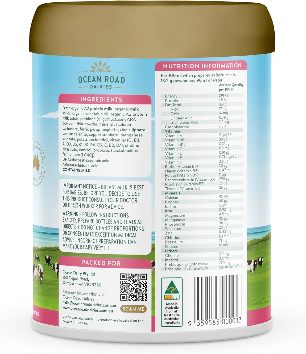 Ocean Road Dairies Organic A2 Protein Stage 2 Follow-On Formula for 6 to 12 Months Babies, 900 G image number 1