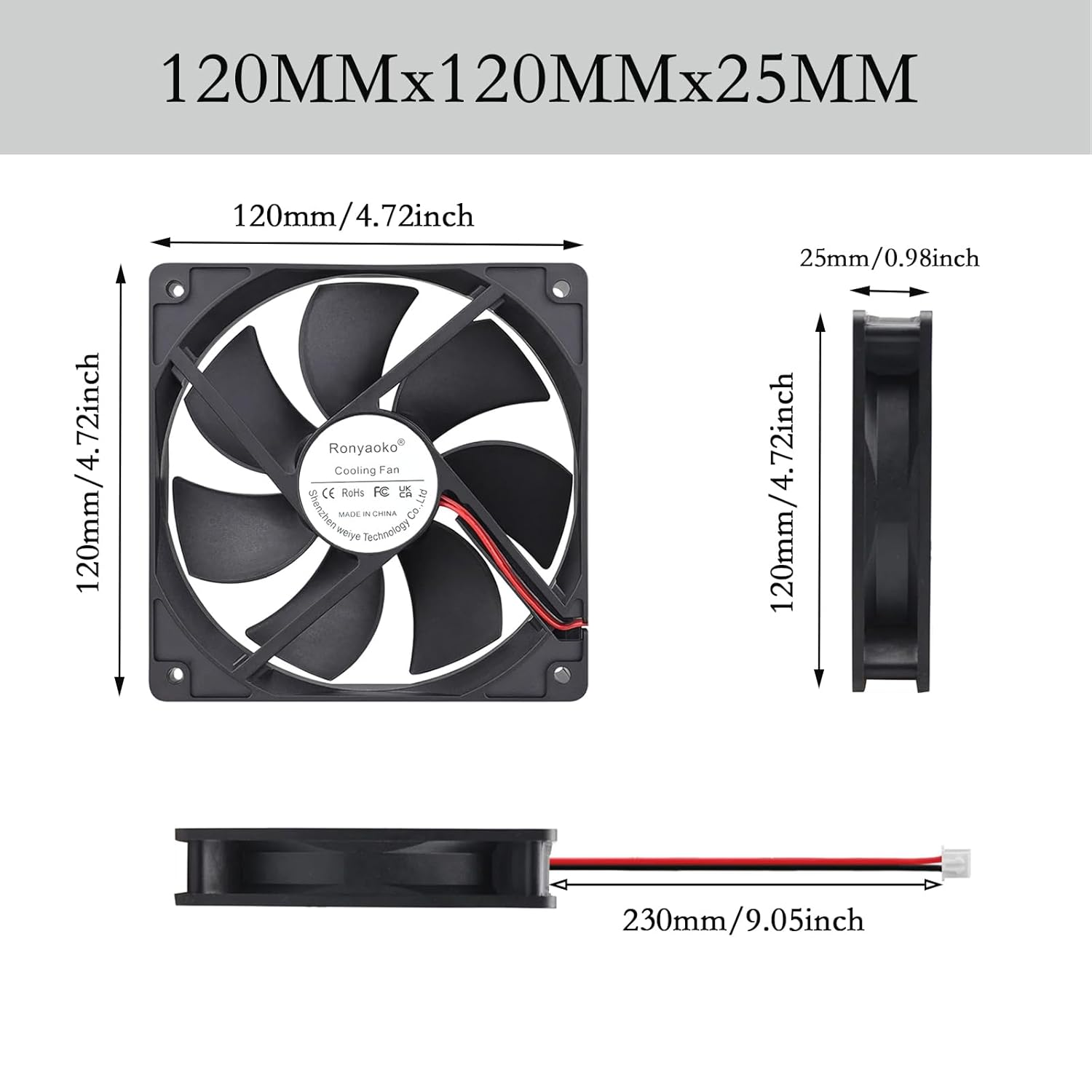 Ronyaoko 12Cm Computer Case Fan,120Mm Cooling Case Fan for Computer Cases Cooling,12V DC 2-Pin,Quiet Fan, with Metal Finger Guard Grill, Black 120Mmx25Mm Fan image number 6