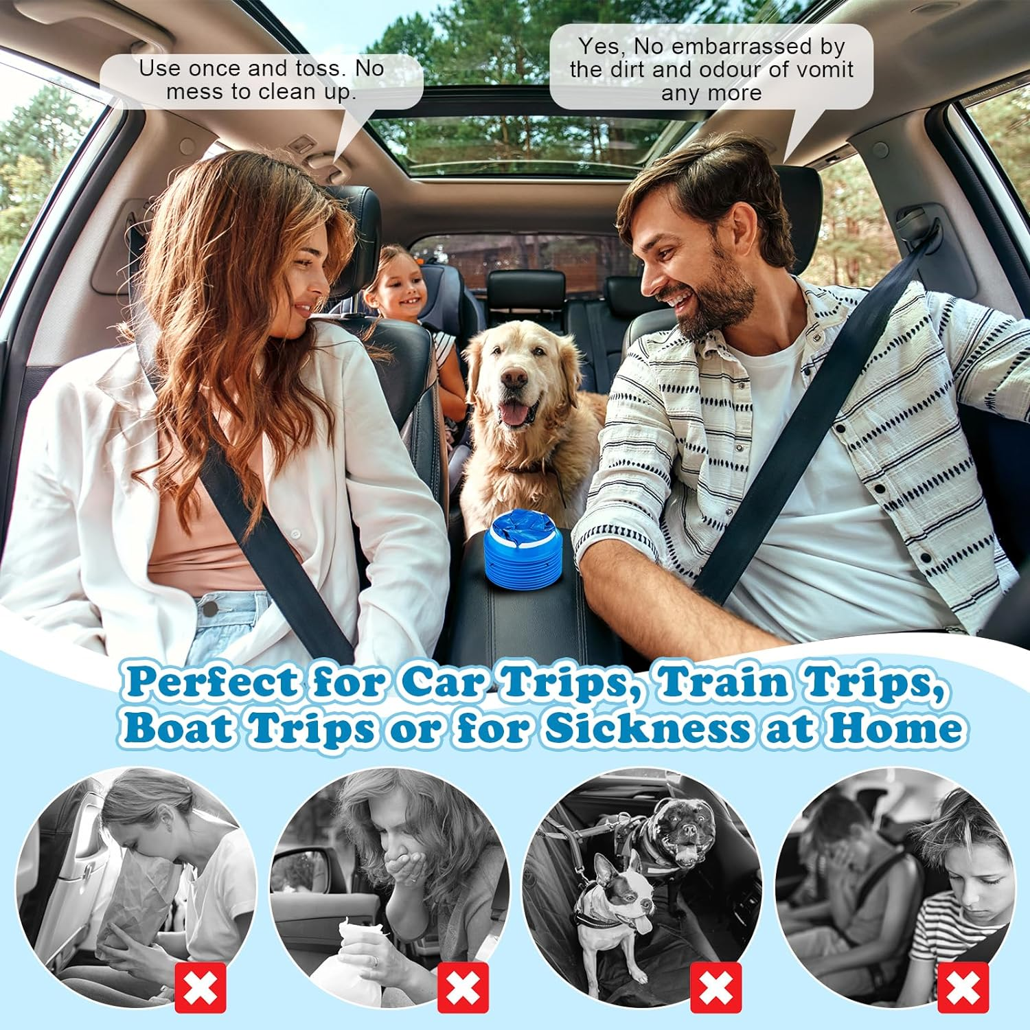 25 Pack Kids Vomit Bags Disposable &ndash; Leakproof Vomit Bag for Car, Road Trip, Motion Sickness Relief &ndash; Emesis Bags for Toddlers, Travel Essentials, Hospital-Grade Barf Pockets (800Ml) image number 2