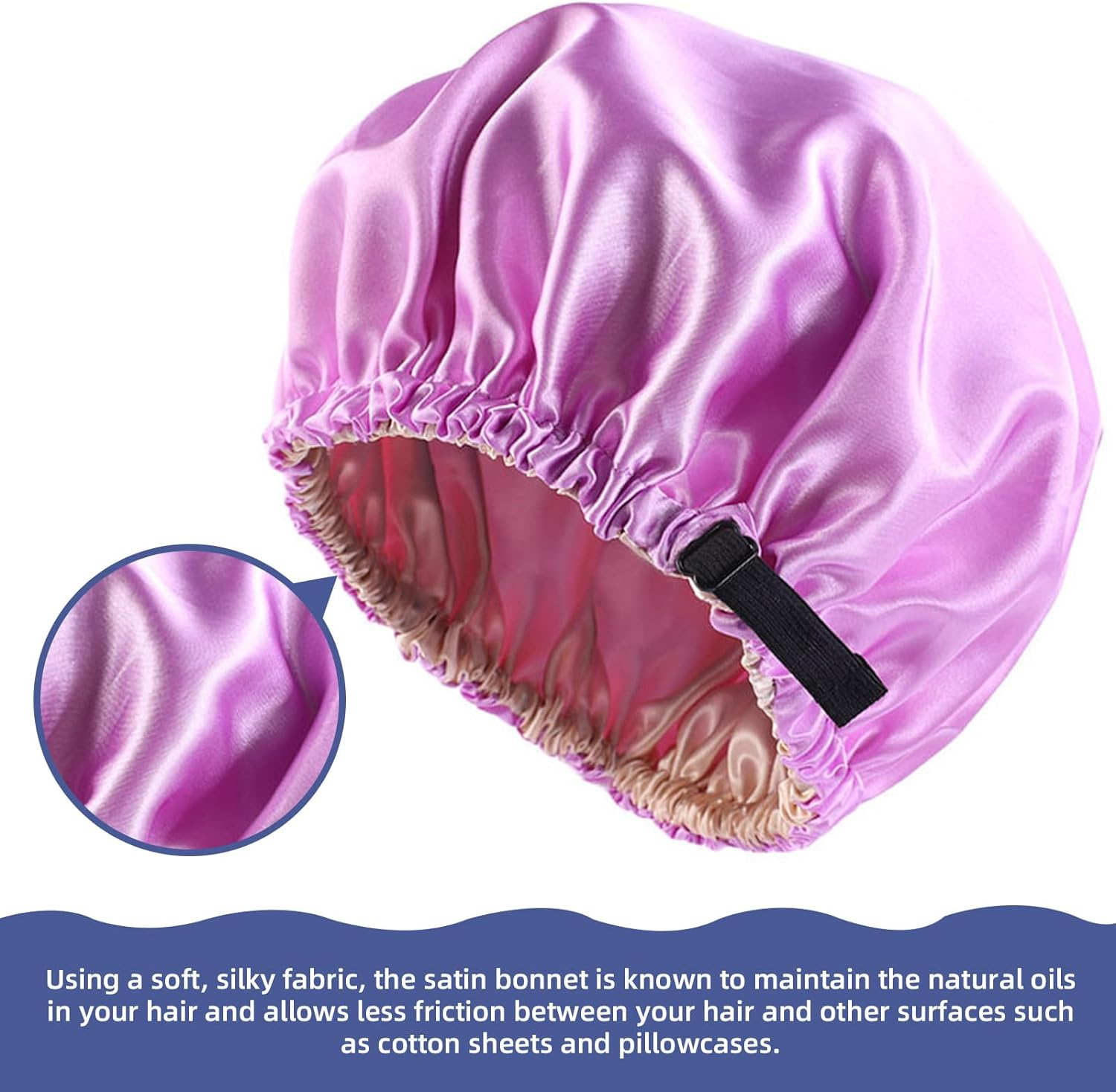 2PCS Silk Bonnet for Sleeping - Double Layer Satin Hair Wrap with Adjustable Elastic Band for Women (Dark Purple, One Size) - Dark Purple image number 5