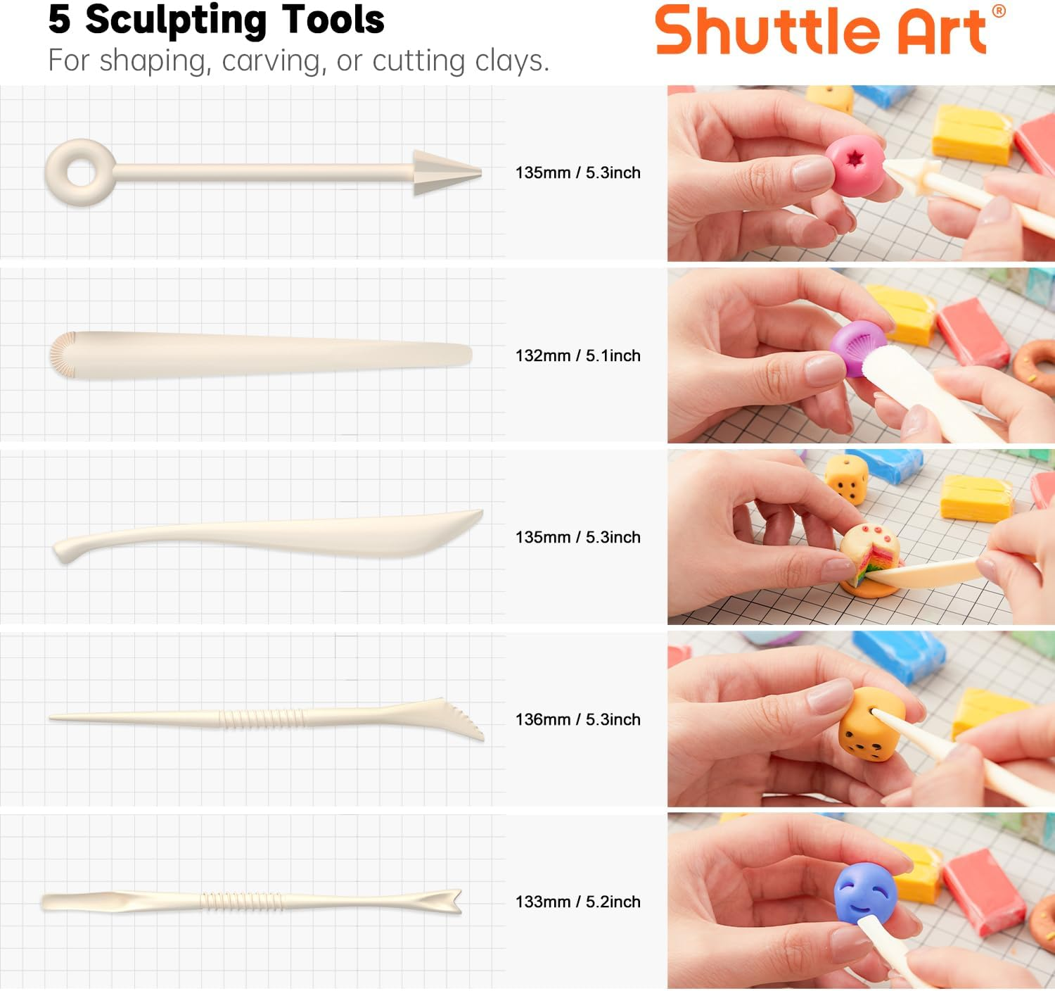 Shuttle Art 117 PCS Small Block Polymer Clay Kit, 95 Unique Colors & Extra Basic Colors, 5 Modeling Clay Tools, Non-Toxic, Non-Sticky, DIY Art Craft for Kids Beginners image number 2
