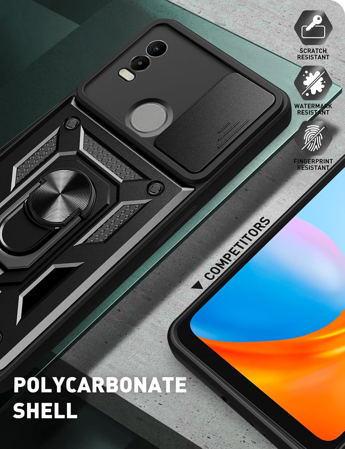 YSONCHAN Case for Nokia C21 Plus, Protective Case with Shockproof Lens Cover, Bumper Mobile Phone Case with Magnetic Ring and Rotating Stand, Robust Case, Red