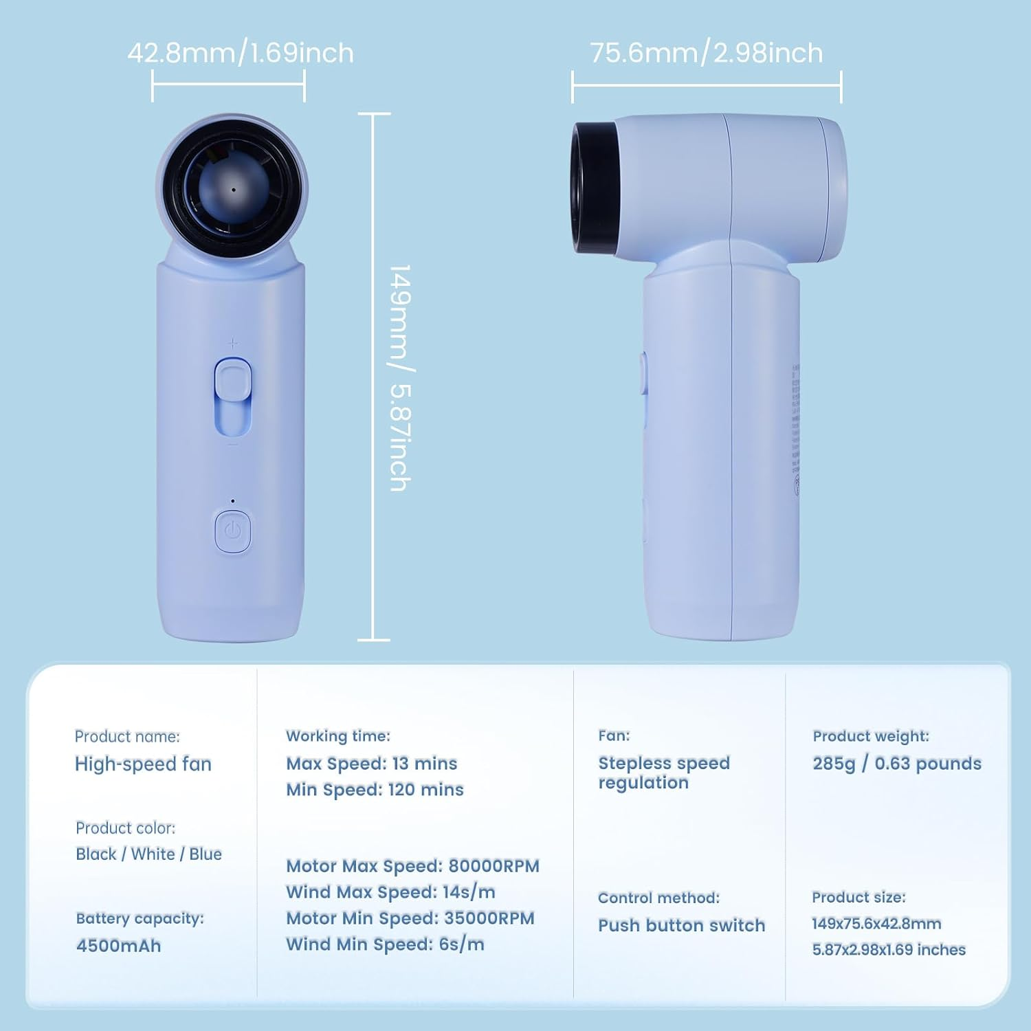 Compressed Air Duster, 80000RPM Jet Dryer Blower, Stepless Speed Regulation Portable Electric Duster Mini Electric Blower,Jet Fan for Car Dry,Keyboard Computer Cleaning,Air Bed,Camping,Outdoor - White image number 7