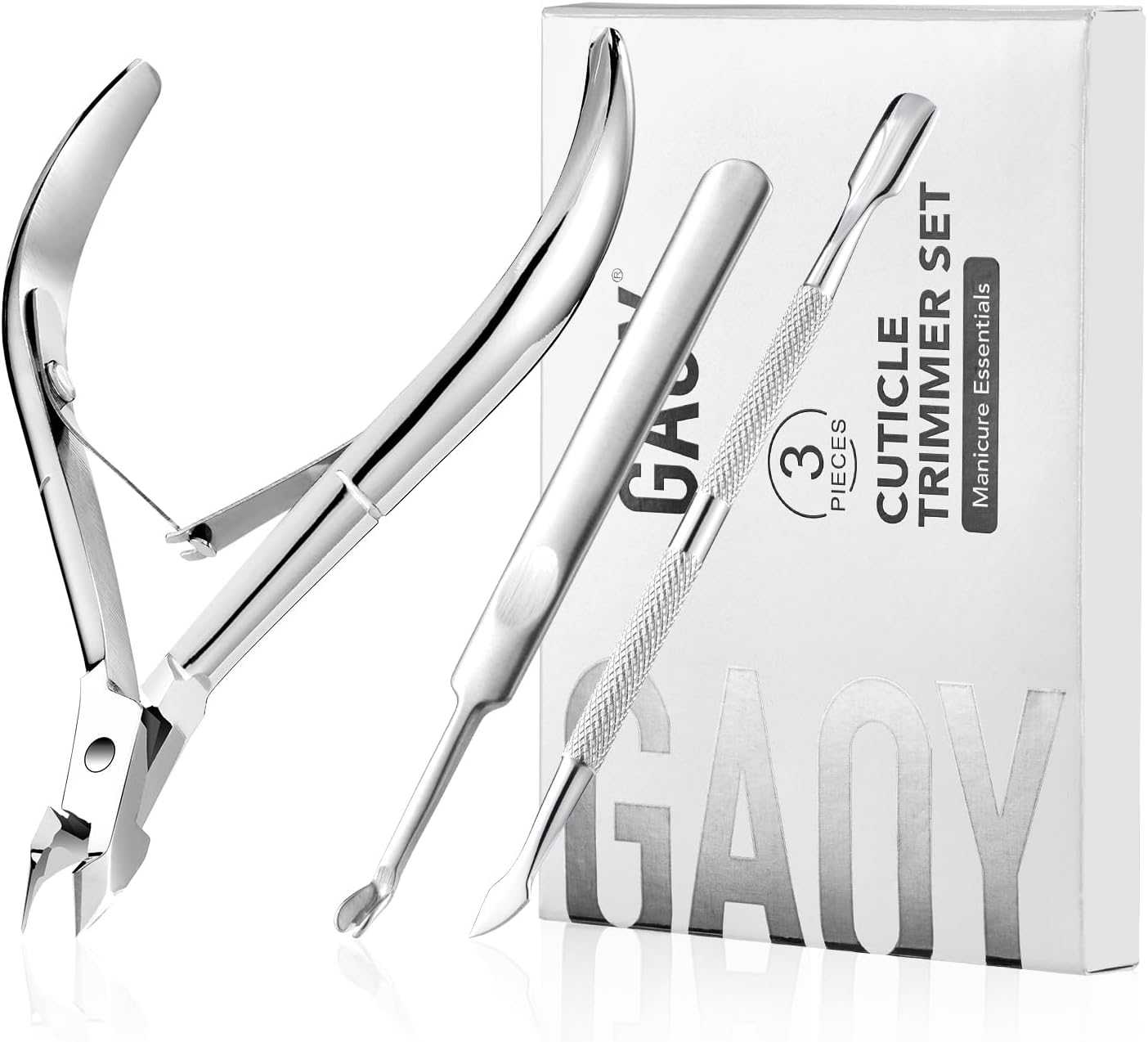 GAOY 3-In-1 Cuticle Remover Kit, Professional Cuticle Trimmer, Pusher and Sharp Nippers, Stainless Steel Manicure Tools for Nail Care image number 4