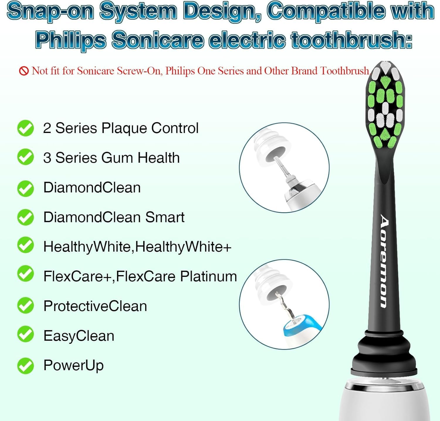 Aoremon Replacement Heads for Philips Sonicare Toothbrush Diamondclean, Black, Pack of 10 image number 5