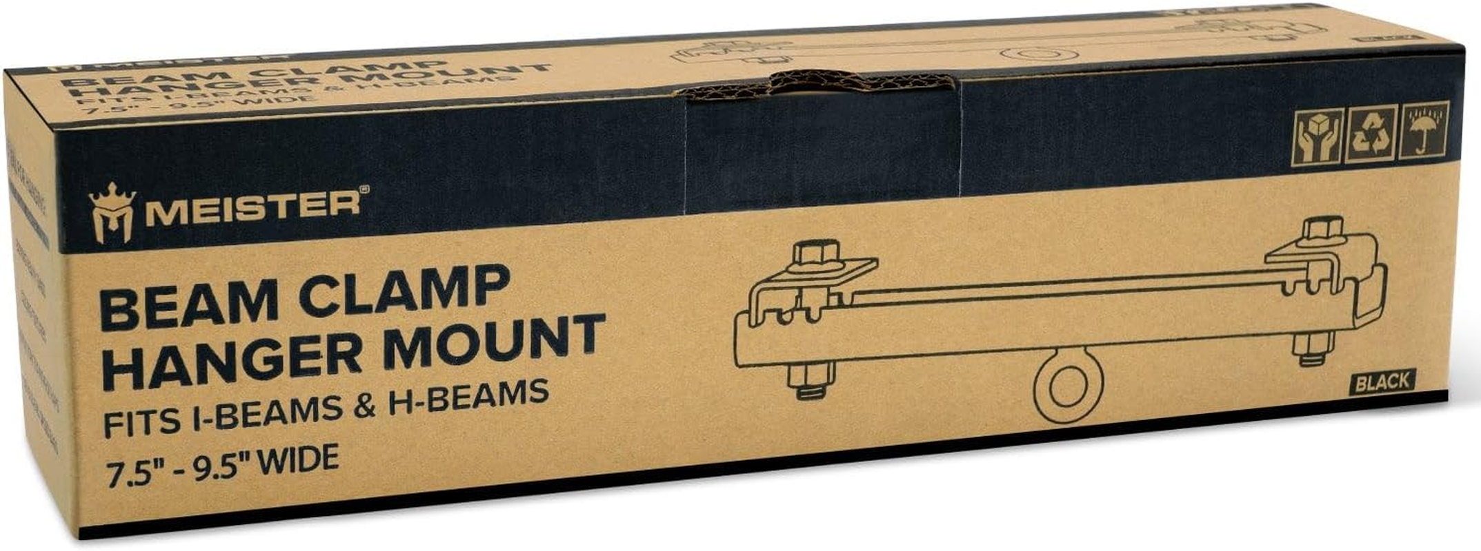 Meister Beam Clamp Hanger Mount for Boxing & MMA Heavy Bags, Suspension Straps & Ceiling Fixtures - Black - 7.5" - 9.5"