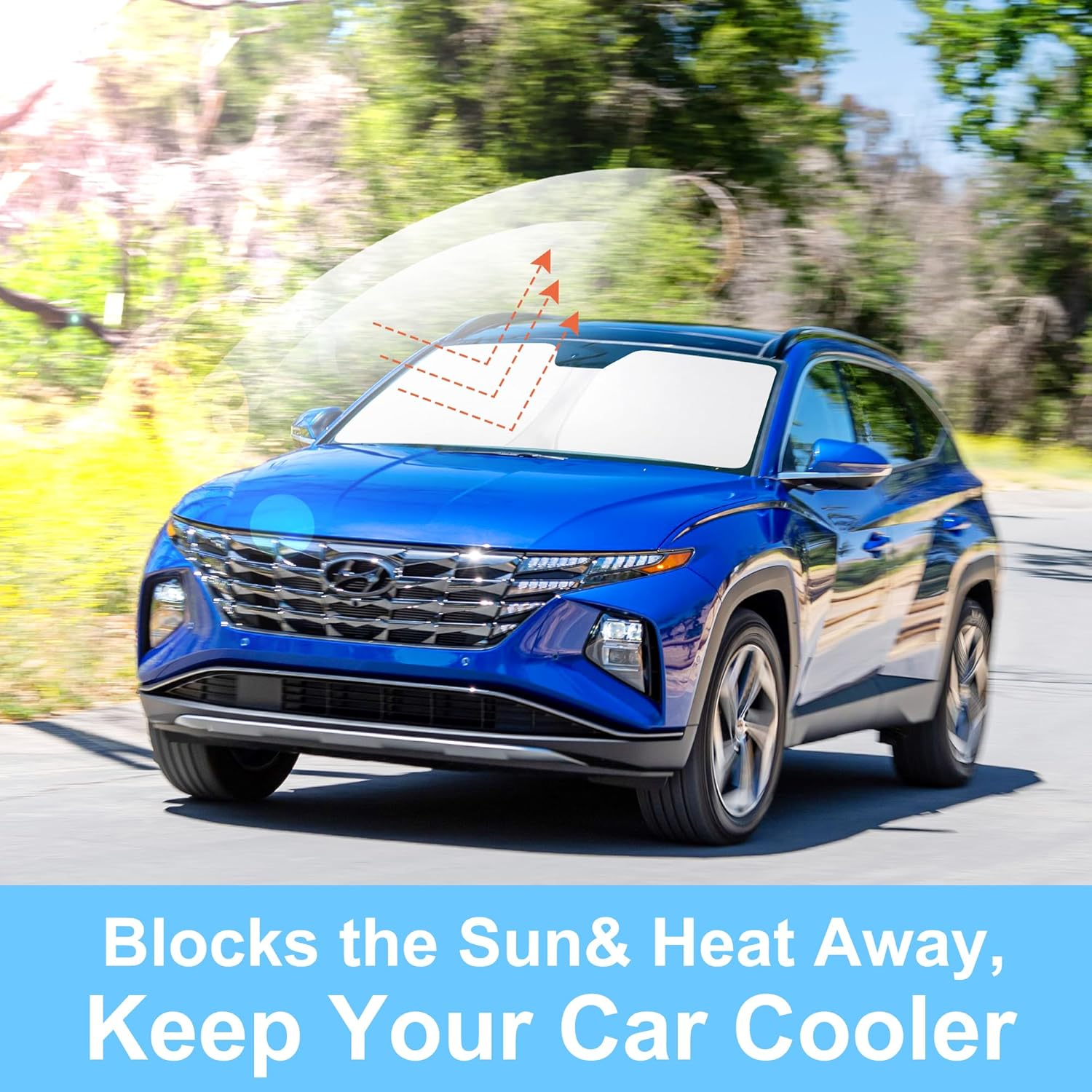 YYCKE Windshield Sun Shade Accessories Compatible with 2022-2024 2025 Tucson for Hyundai Foldable Sunshade Sun Visor Blocks UV image number 2