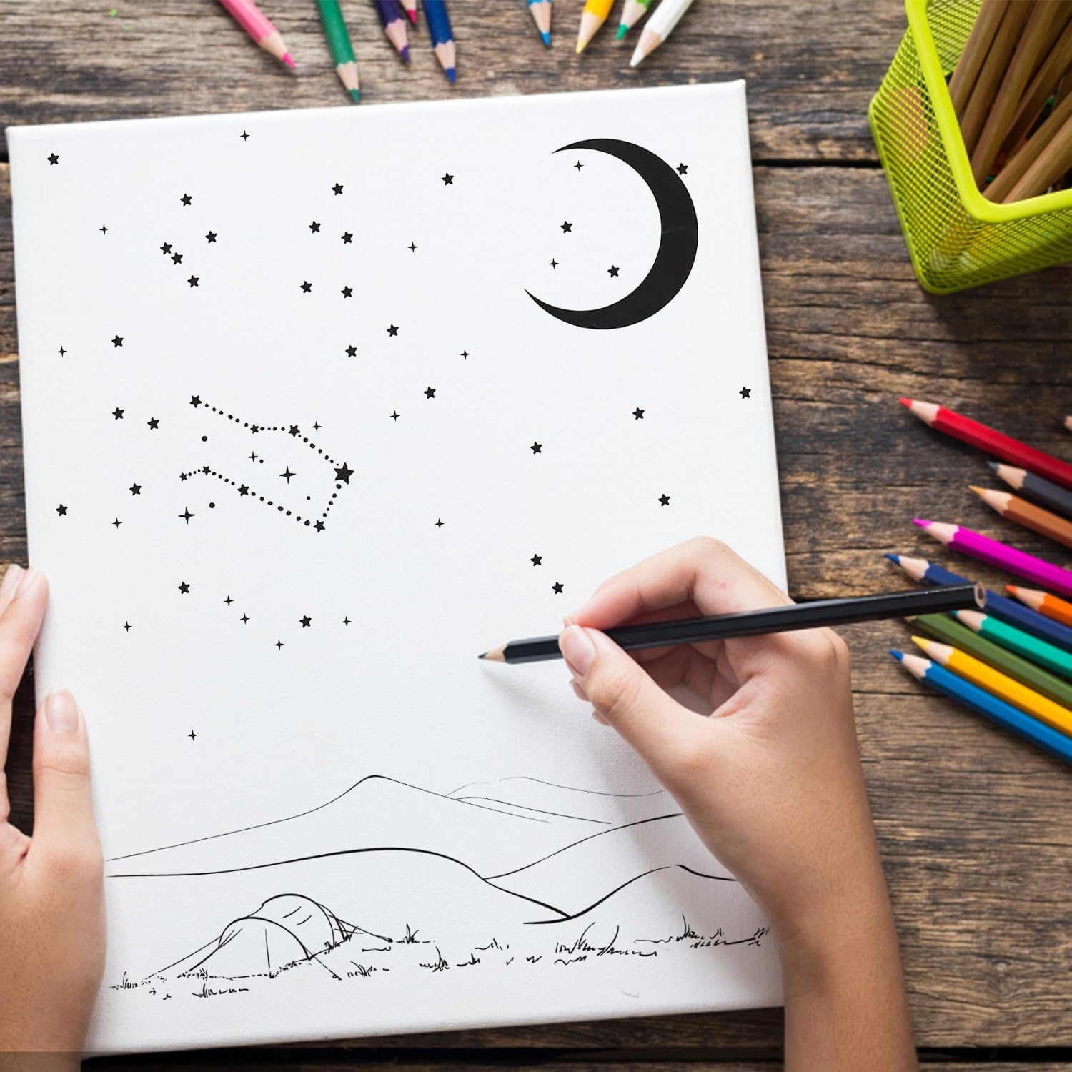 6Pcs Night Sky Stencil, Moon and Stars Template & Zodiac Stencils, Twinkle Star Stencil for Painting Starburst Stencil Wall Painting Stencil for Wooden Furniture Paper Windows Walls Canvases image number 4