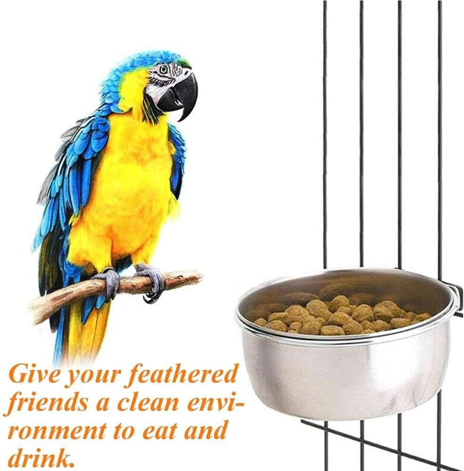 Lexziuo 2PCS Stainless Steel Bird Feeding Dish Cup - Parrot Food & Water Bowl, Chinchilla Feeder, Durable Cage Mounted Bird Feeders for Cockatiels, Lovebirds & Small Pets image number 6