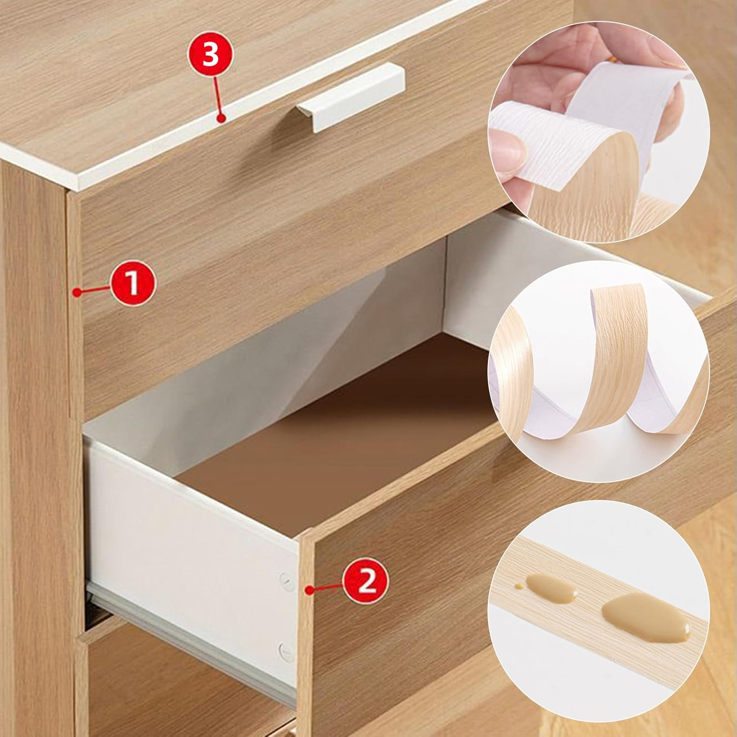 Edging Tape,Veneer Furniture Edging Strip,Self-Adhesive Edge Banding,Wood Veneer Trim for Tables,Chairs,Panels Renovation（10Meters #8） image number 6