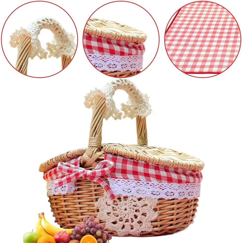 Picnic Basket, Woven Wicker Baskets,Hand Knit Storage Container,Portable Camping Organization,Handheld Rattan Decorative Hamper,Weaving Hamper,With a Picnic Mat image number 2