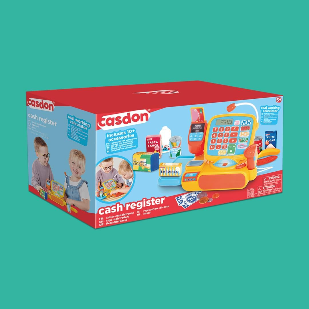 Casdon Cash Register | Interactive Toy Shopping Till for Children Aged 3+ | Includes Working Calculator, Microphone, Scanner & More! image number 6