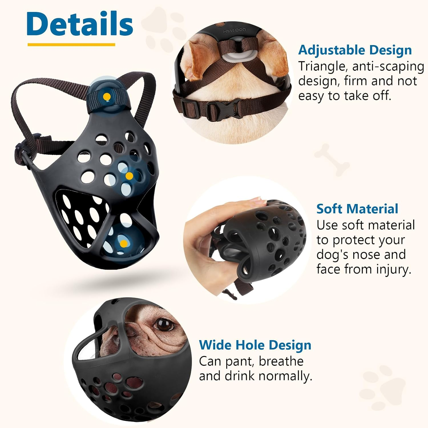 BARKLESS Short Snout Dog Muzzle, Soft Silicone Flat Faced Muzzle for French Bulldog Shih Tzu and Pug for Biting Chewing Licking and Grooming, Allows Panting image number 6