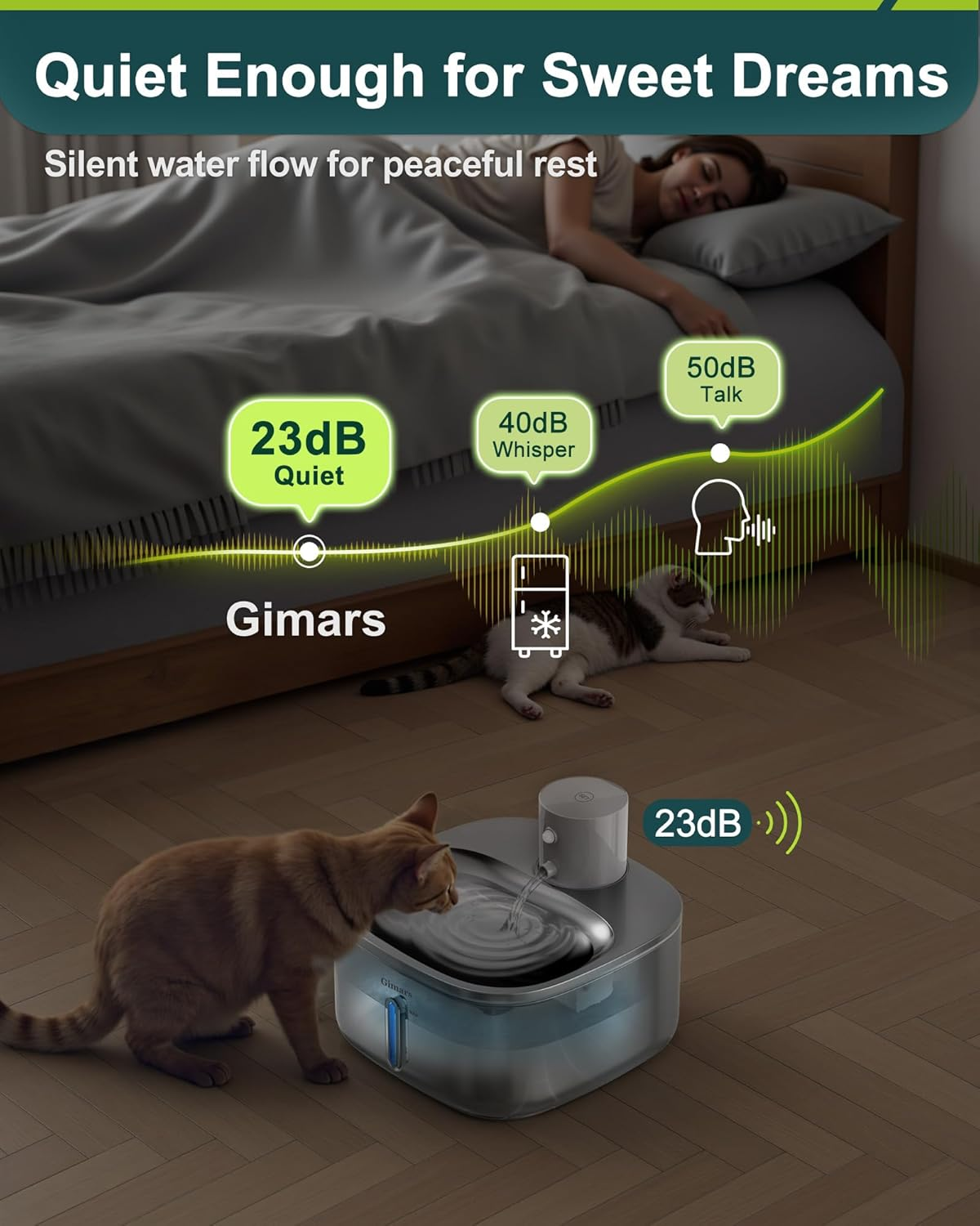 Gimars Wireless Cat Water Fountain Stainless Steel,108Oz/3.2L Pet Water Fountain with Motion Sensor for Cats and Dogs, 5000Mah Battery Operated,Ultra Quiet Cat Drinking Fountain with 2 Filters image number 4
