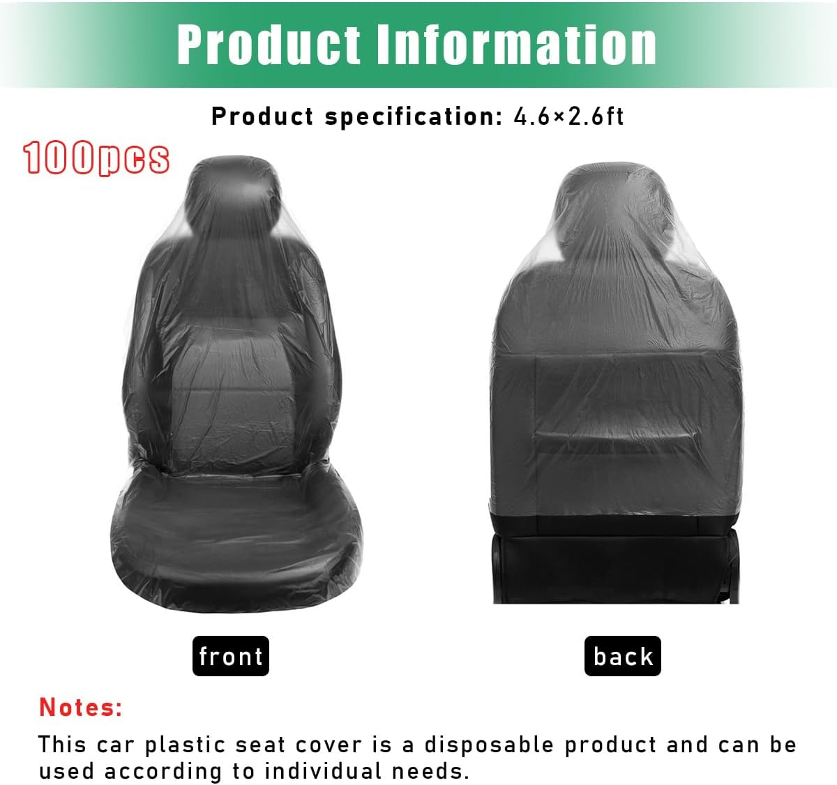 Povtii 100 PCS Disposable Car Seat Covers, Dustproof Plastic Auto Seat Protective Covers, Universal Clear Vehicle Seat Protector for Airplane Seats, Salon Chairs, Car Accessories image number 3