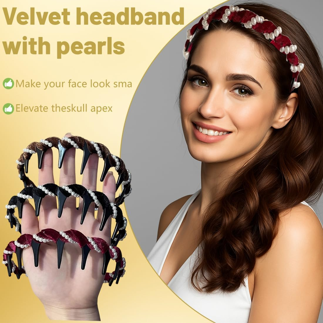 Pack of 3 Pearl Zigzag Headbands, Pearl Shark Tooth Hair Comb, Hard Headbands, Women'S Wavy Plastic Headband, Make up Headband, for Sports, Fitness, Daily Girls, Women, Men image number 4