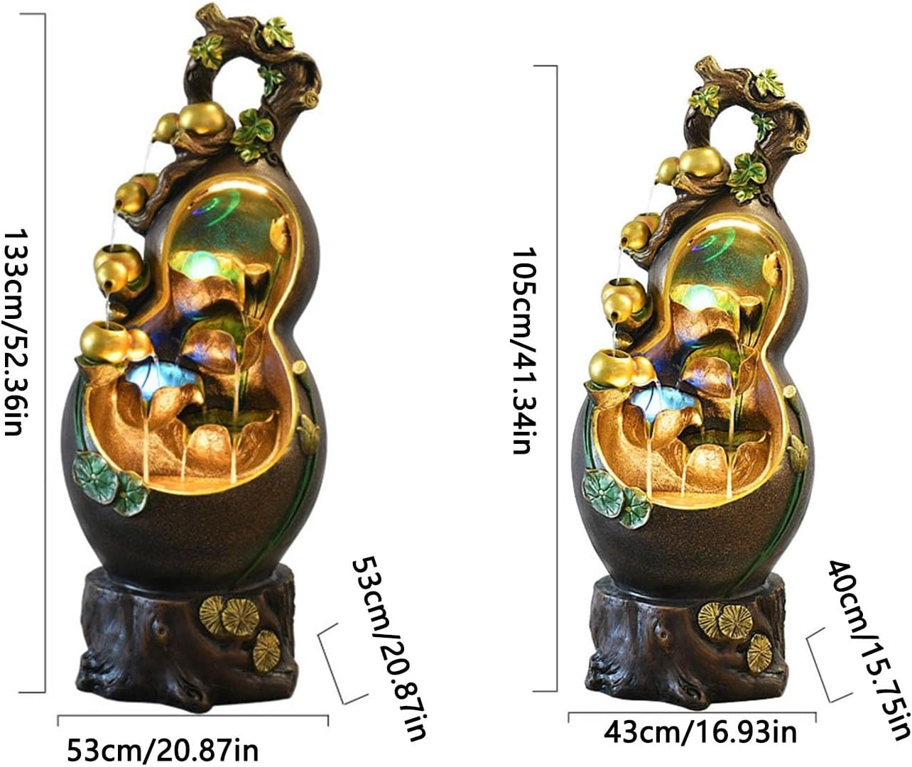 Outdoor Fountain Lucky Gourd Flowing Water Fountain, Circulating Living Room Balcony Floor-Standing Decorations(53 * 53 * 133Cm) image number 2