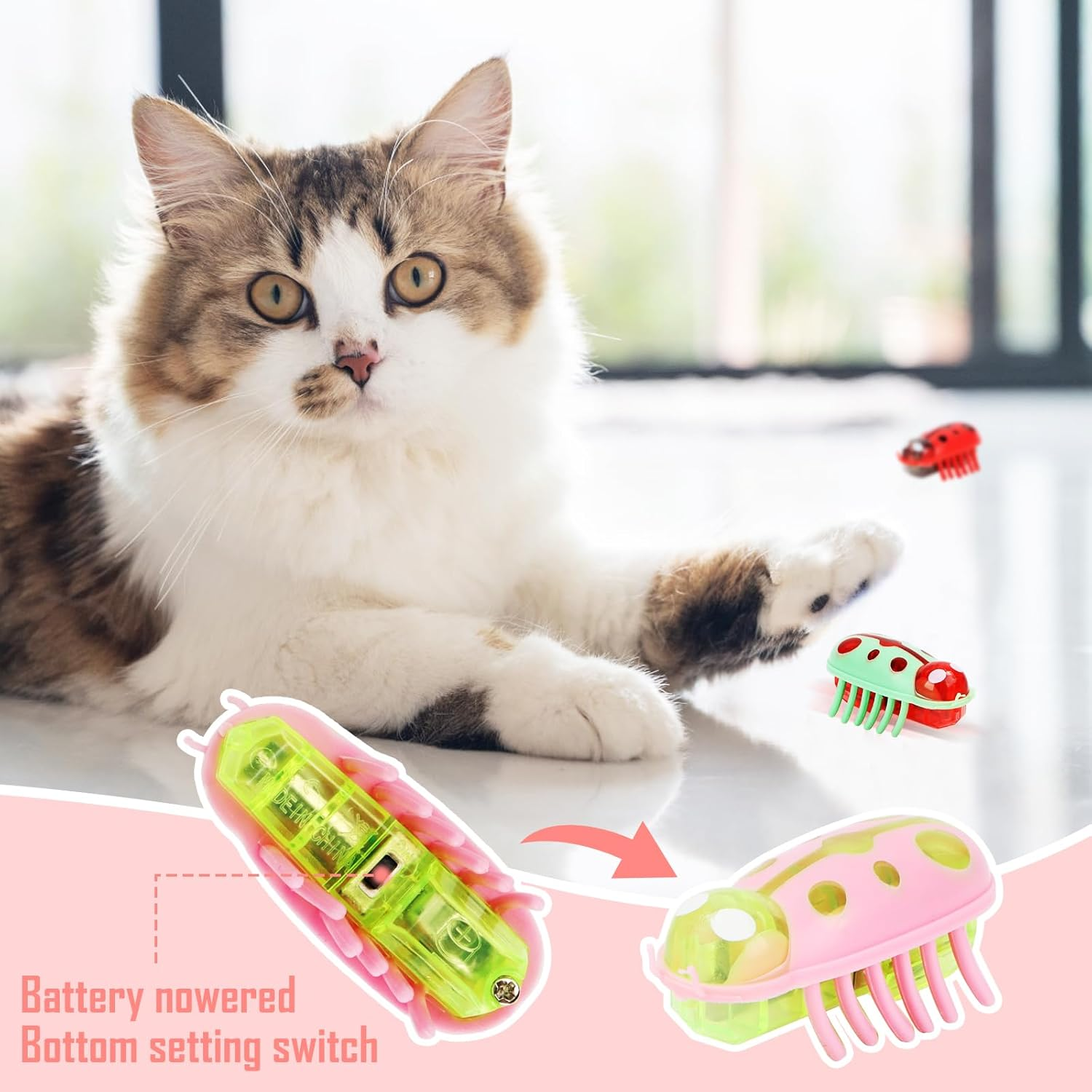 Mini Beetle 4 Pieces Interactive Bug Cat Toy Dog Cat Electric Insect Automatic Toy Escape Obstacle Automatic Turning Pet Funny for Cats Kittens Training image number 1
