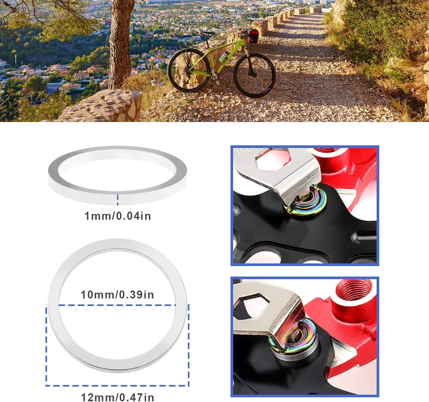 Ecsing 10PCS Bicycle Chainring Bolt Spacers Washer Aluminum Alloy Double Ring to Single Gasket for Bike Headset Chainwheel Chainring 10Mm Inner Diameter image number 6