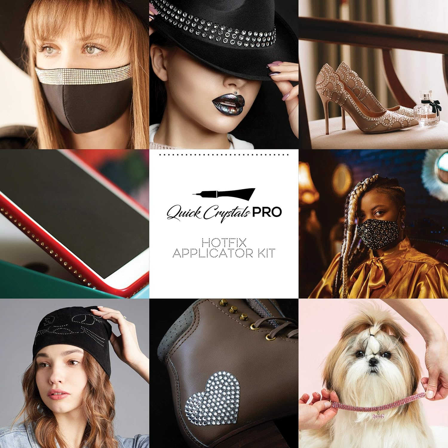 Hotfix Applicator, Quick Crystals Pro, Bedazzler Kit with Rhinestones, DIY Wand Setter Tool Kit with 7 Different Tip Sizes, Tweezers, Cleaning Brush, User Manual, and 4400 Rhinestones. image number 3