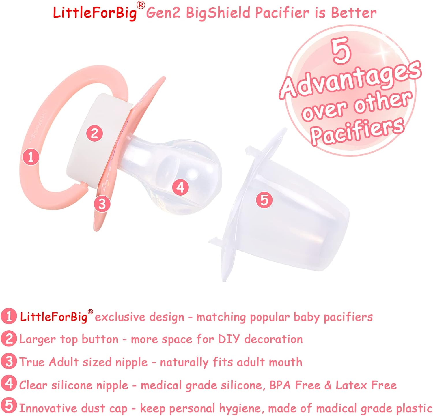 Littleforbig Bigshield Generation-Ii Big Sized Pacifier Cuties Pattern Pink Bunny