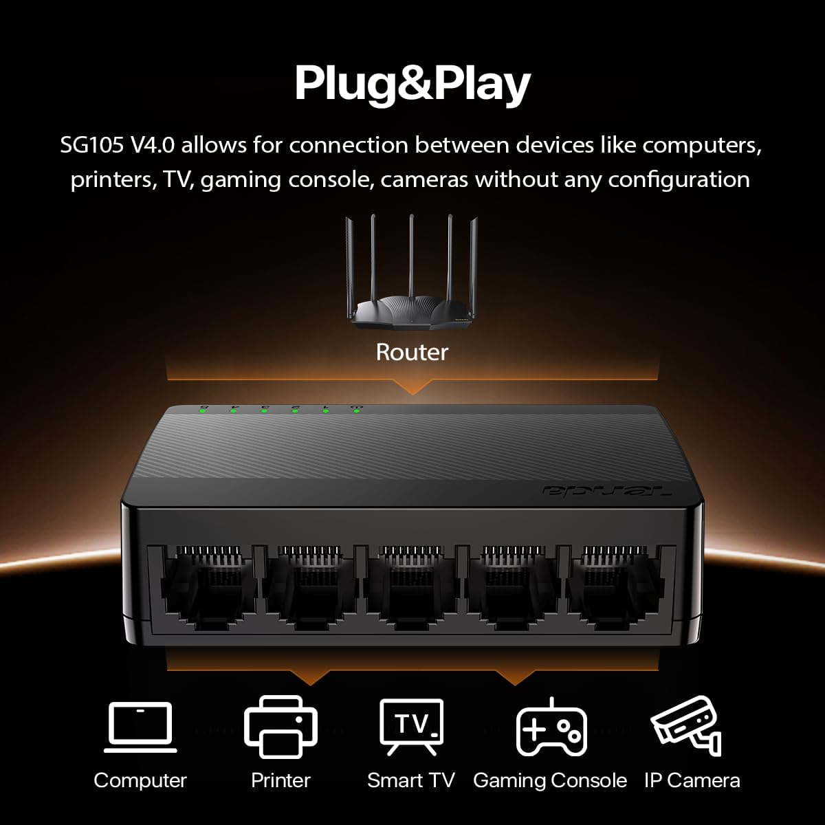 Tenda 5 Port Gigabit Ethernet Switch, Desktop Ethernet Splitter, Unmanaged Network Switch Hub, Plug & Play, Wall-Mount, Fanless Quiet, for Ethernet Cable, Router, PC, NAS (SG105M) image number 6