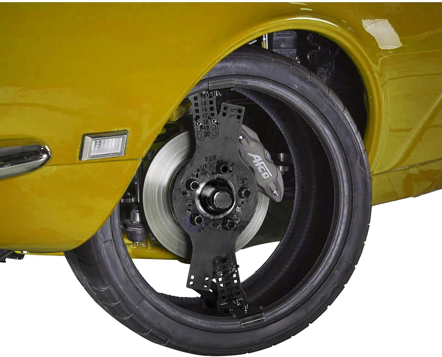 Wheel Fitment Simulator Tire/Rim Fit Size Measuring Mockup Tool, Supports 14 to 20 Inch Wheel Diameters and 7 to 10 Inch Wheel Widths, 5-Lug Metric Wheel Bolt Pattern