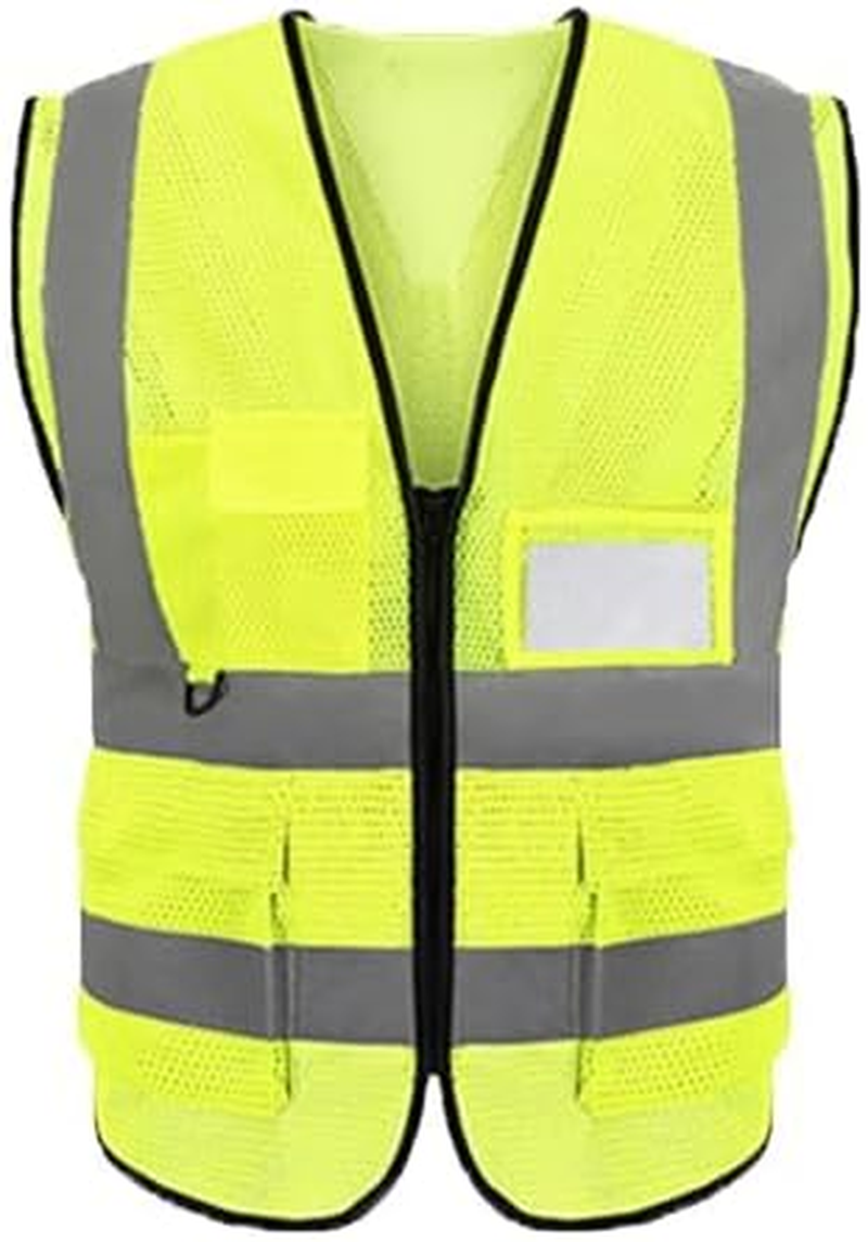 High Visibility Safety Vest, High Vis Vest with Mesh Design, Reflective Strips, Multiple Pockets for Men and Women Yellow image number 2