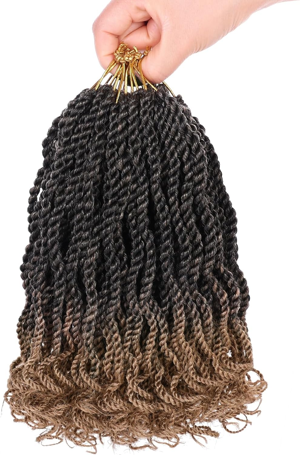 Mscat 14 Inch Wavy Senegalese Twist Crochet Hair, 8 Pack Synthetic Short Pre Looped Kids Crochet Braids with Curly Ends, Pre Twisted Small Havana Twist Braiding Hair for Black Women 1B#