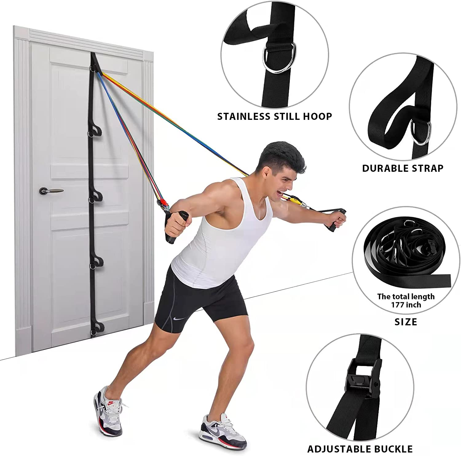Door Anchor Strap for Resistance Bands, Portable Workout Resistance Band Door Anchors, Space Saving Easy Set up Home Gym, Secure Multi Point Anchor Gym for Home Fitness image number 4
